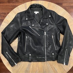 Topshop Faux Leather Biker Moto Jacket Size 8 Black Full Zip Long Sleeve EUC